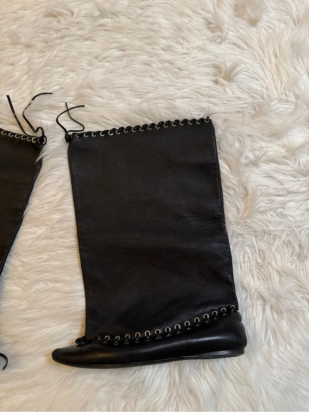 August Barron ALL-IN Leather Flat Boots Black